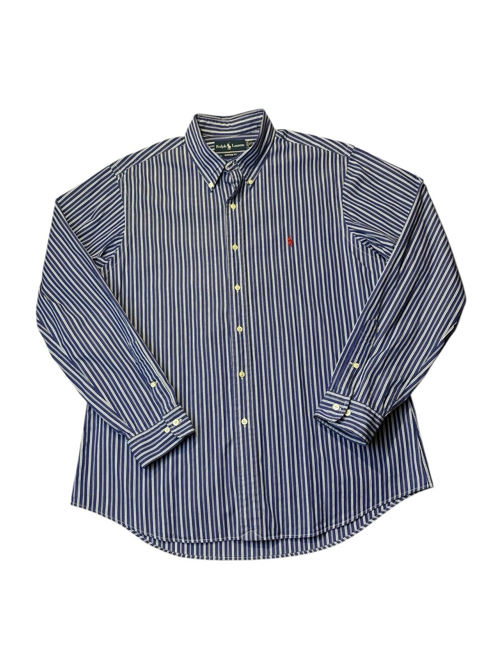 Ralph Lauren Long Sleeve Button Up Shirt Blue Stripes Custom Fit Men's Size XL